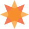 An eight-pointed star made of two overlaid four-pointed stars in vermilion and light organge.