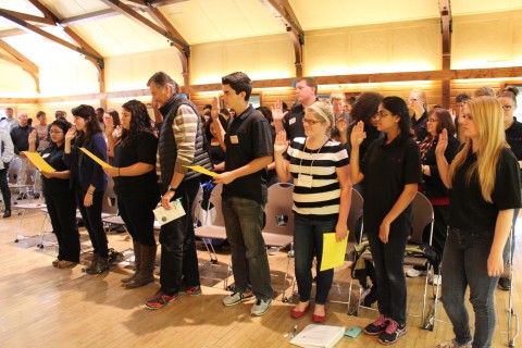 Minnesota Youth Council being sworn in at Camp Ihduhapi